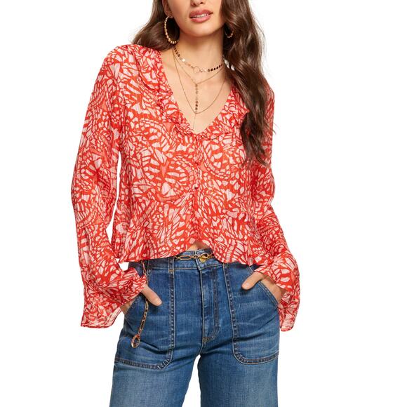 Ramy Brook Tops - Ramy Brook Sheer Red Alyson Size XS Blouse